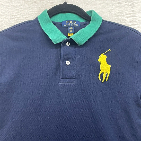 Polo Ralph Lauren Shirt Boys Large 14/16 Blue Yellow Big Pony Rugby Heritage - Picture 4 of 10